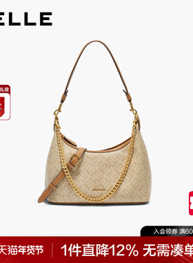 百丽包包女新款复古海鸥老花链条腋下包通勤单肩斜挎包X7424CX5