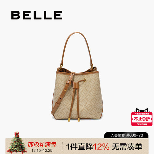 百丽复古海鸥老花菜篮子水桶包