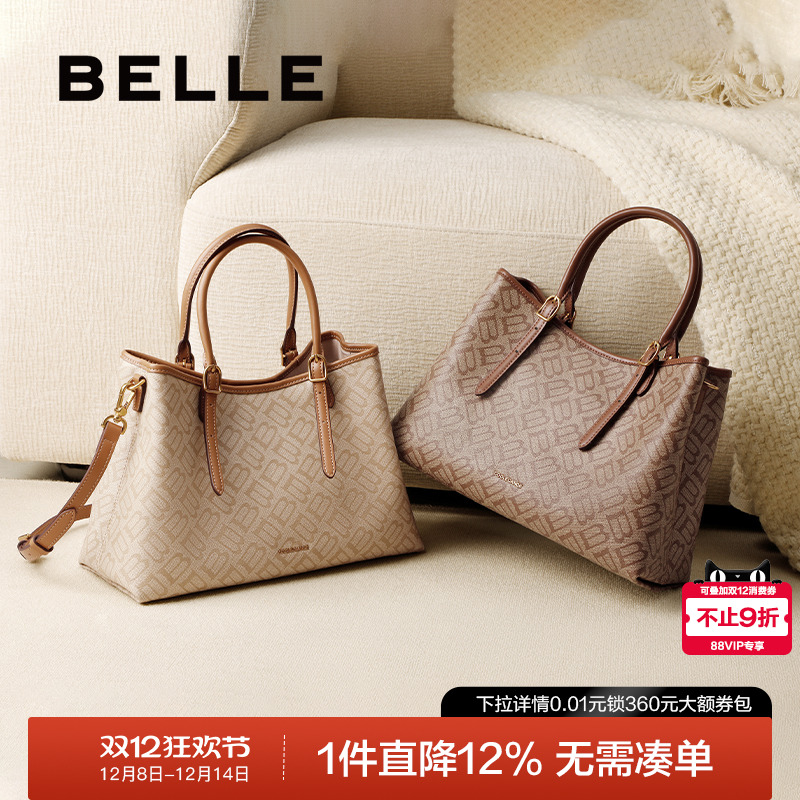 百丽2025新款海鸥老花法棍托特包