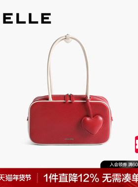 百丽包包女2025新款礼盒红色大容量保龄球包手提波士顿包X7269AX5