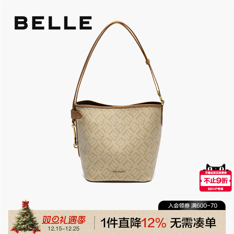 百丽2025复古海鸥老花水桶包