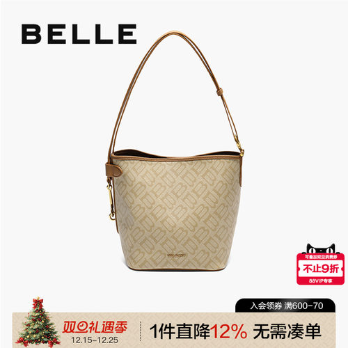 百丽2025复古海鸥老花水桶包