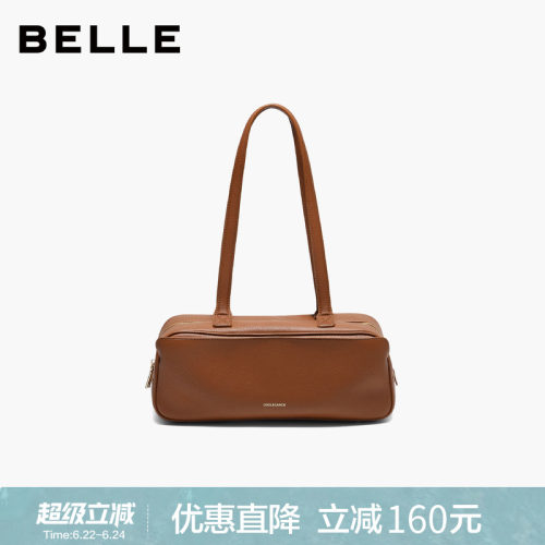 百丽法棍复古通勤单肩托特包
