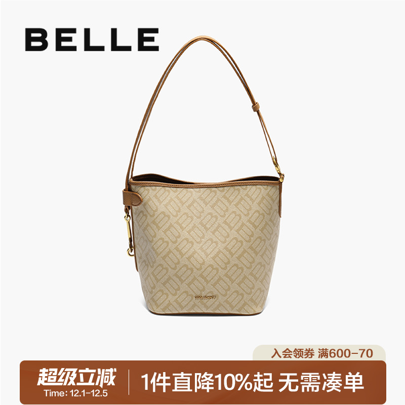 百丽2025复古海鸥老花水桶包