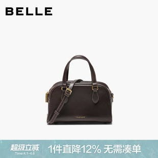 质感真皮手提保龄球包斜挎反绒麂皮波士顿包BL861DX5 百丽女包新款