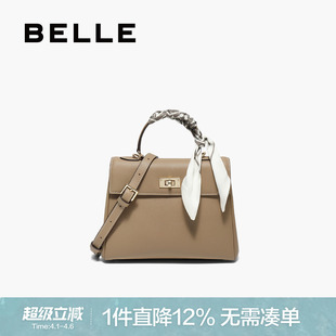 真皮气质凯莉包简约通勤单肩斜挎手提包BL853CX5 百丽女包商场同款