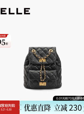 百丽包包女款经典小香风背包通勤黑色质感轻便链条双肩包X7046CX4