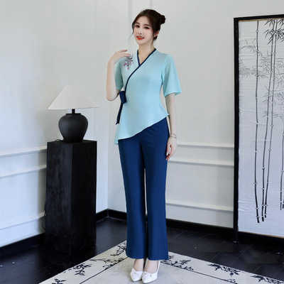 A2007夏季足浴技师工作服女养生馆足疗店美容气按摩质SPA显瘦套装