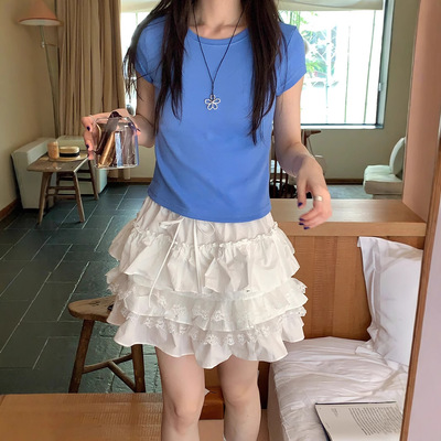 薇颂小个子正肩短袖t恤女夏季2025新款韩版修身显瘦百搭休闲上衣