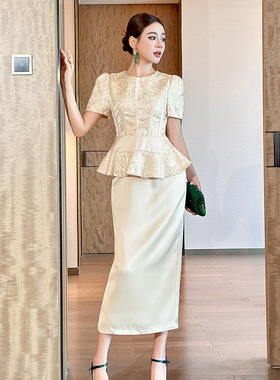 喜婆婆礼服裙2025夏季新款端庄气质收腰荷叶边包臀连衣裙女65411