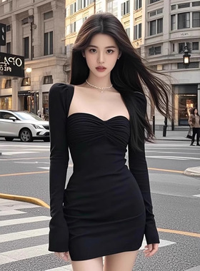 TZ5317轻奢气质高级感黑色连衣裙女新款性感收腰设计包臀短裙