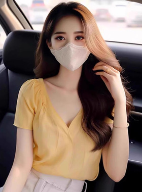 黄色雪纺衬衫2025小衫爆款夏今年流行的漂亮v领上衣女高级感衬衫