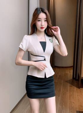 足疗技师服女美容会所工服桑拿按摩沐足工衣套装短袖西装OLOL通勤