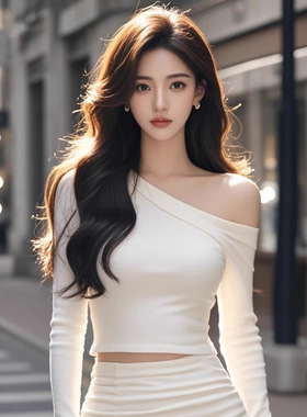 TZ4993白色露肩上衣女辣妹纯欲风小众设计感别致时尚内搭打底衫