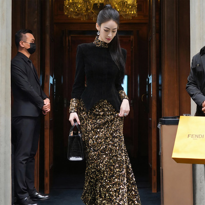 礼服裙2026春装新款女名媛气质丝绒收腰拼接亮片包臀连衣裙21965