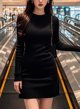 DLGT5931法式复古气质圆领连衣裙女高级感简约修身显瘦百搭包臀裙