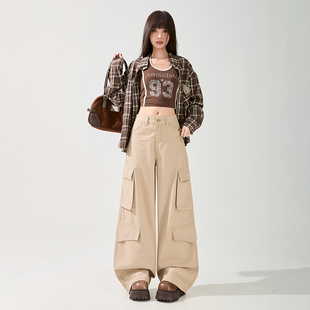 时尚 早春潮酷纯棉工装 女廓形宽松贴袋个性 休闲阔腿牛仔裤 松弛感 裤