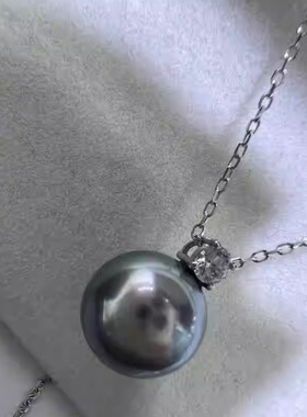 925银灰王妃珍珠吊坠铂金灰珍珠戴妃吊坠女锁骨链深海母贝珠颈链