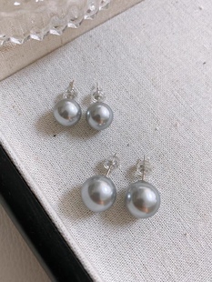 消失的她倪妮同款耳钉铂金灰珍珠耳钉真多麻耳钉气质轻奢时尚耳钉