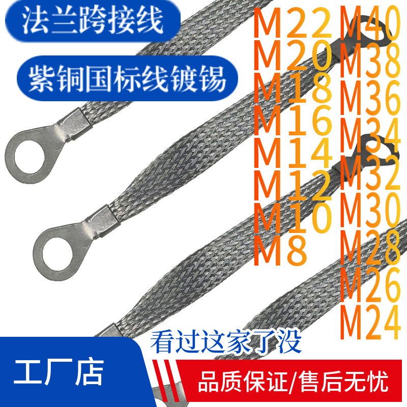 法兰静电跨接线桥架接地线M8-M42孔防静电管道全铜跨接带镀锡订制