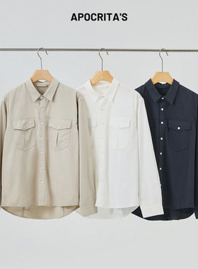 apo男装|跨境男士长袖衬衫春季感宽松百搭莫代尔休闲衬衣上衣