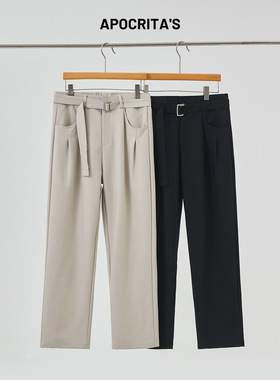 APO男装|跨境男士商务休闲西裤夏季薄款宽松直筒羊毛垂感抗皱长裤