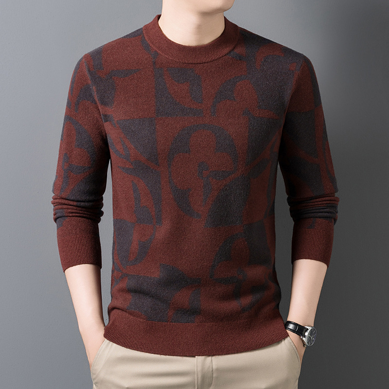 2025秋冬季新款男士中青年圆领羊毛羊绒时尚休闲加厚保暖针织衫