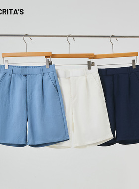 APO男装|跨境男士运动休闲短裤夏季外穿薄款皱感宽松莱赛尔五分裤