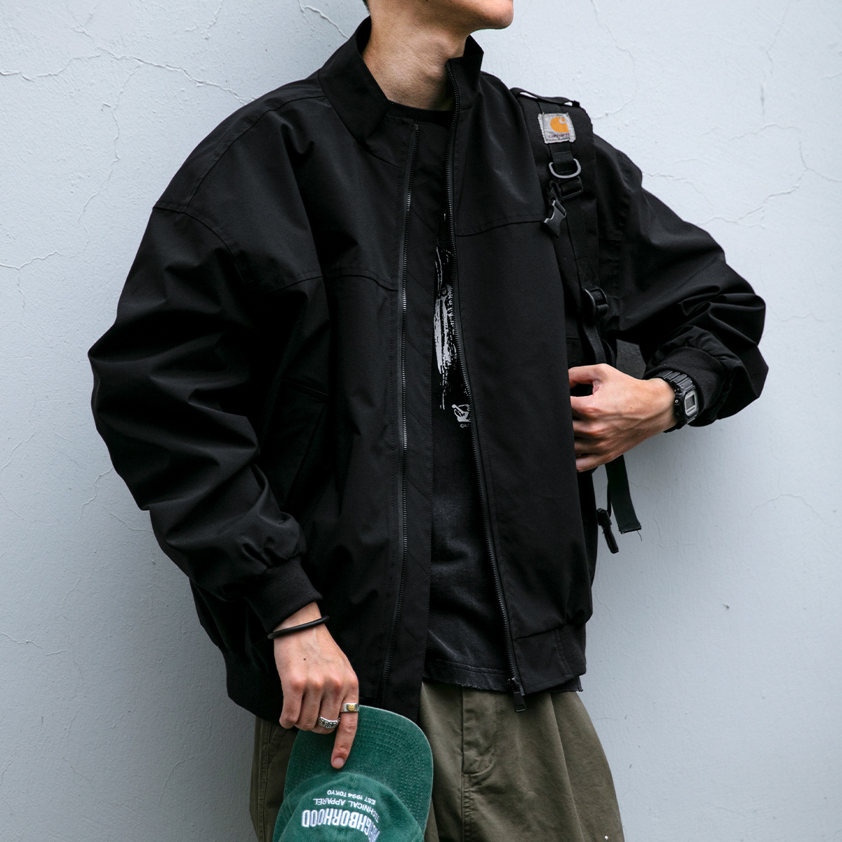 美式潮牌特氟龙三防立领教练夹克男春秋户外短款冲锋衣飞行外套潮