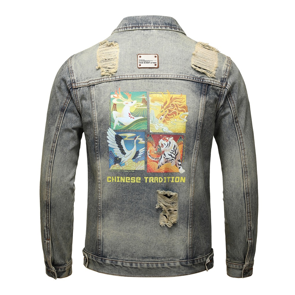 牛仔外套男潮牌欧美街头宽松衣服复古风个性夹克男款深色褂子男