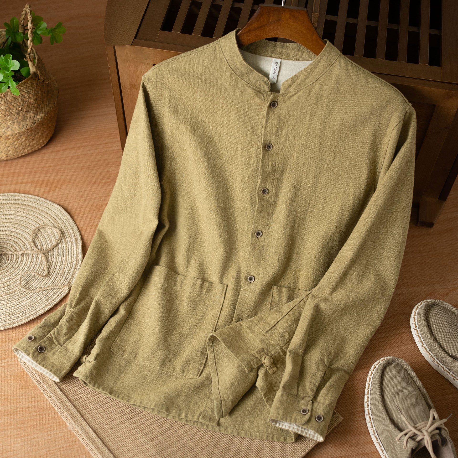 高端苎麻衬衫男长袖春季2025新款棉麻休闲宽松中式国风薄外套