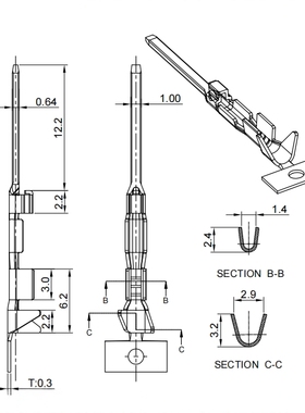 安费诺端子 20-22awg 信号端子SC000571T 0.35-0.5平方 压接端子