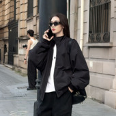 夹克外套女 黑色立领夹棉棉服遮臀棉袄拉链开衫 伊千万 秋冬美式