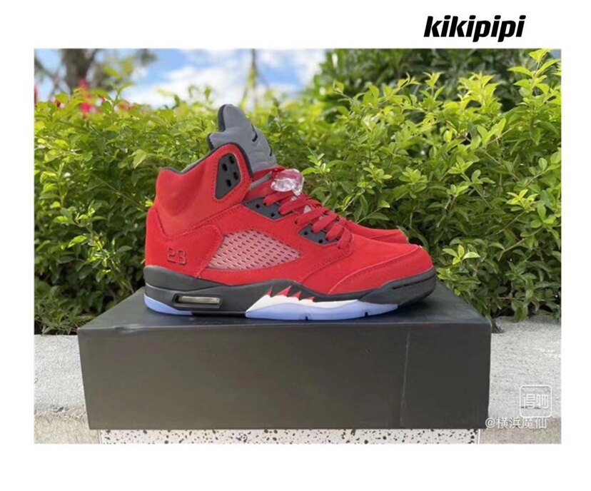 air jordan 5 aj5黑红 大红愤怒的公牛 乔5麂皮篮球鞋 dd0587-600