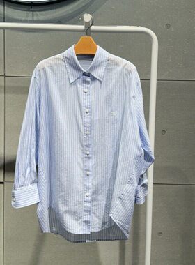 2026春季女款简约休闲宽松薄款蓝色条纹纯棉衬衫女上衣5G4121281