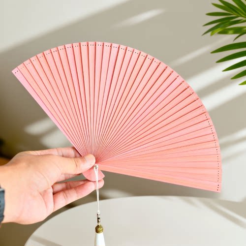 古风丝网印刷全竹边骨烤漆折扇