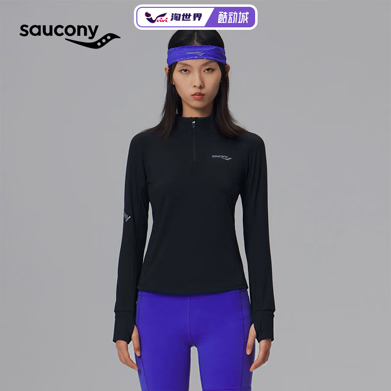Saucony索康尼女半开长T时尚防风户外百搭秋冬新款休闲纯色卫衣