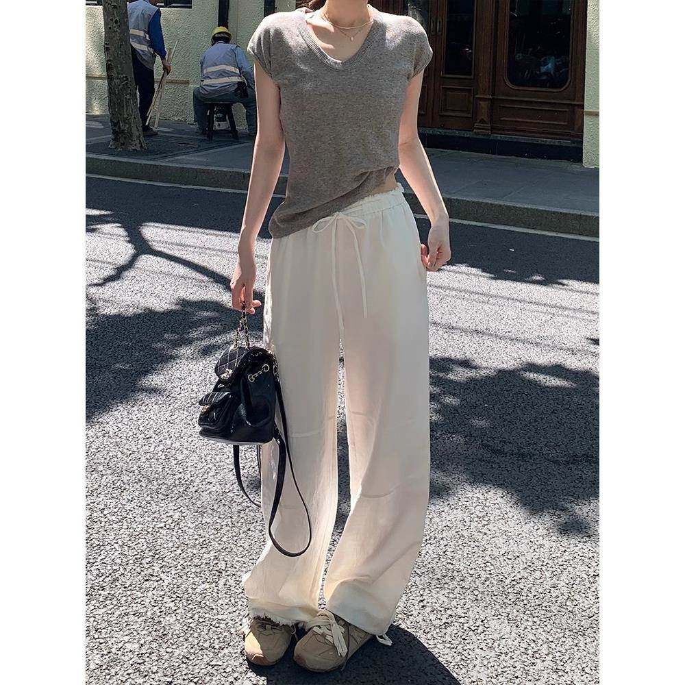 2025夏季新款白色棉麻阔腿裤女高腰垂感直筒亚麻显高显瘦休闲长裤