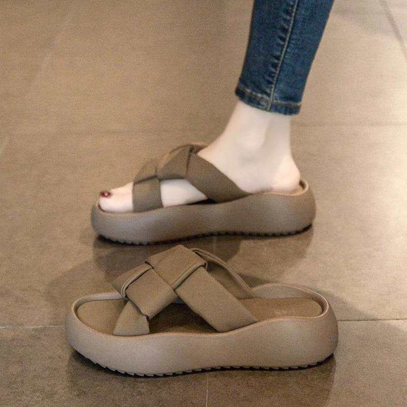 韩国凉拖鞋女夏季外穿厚底沙滩凉鞋时尚软底女士孕妇踩屎感一字拖