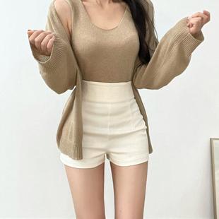 高腰三分裤 2025夏季 女紧身包臀性感辣妹a字打底热裤 新款 白色短裤