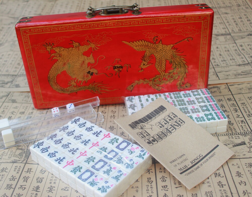 微型麻将出口麻将旅游麻将宿舍麻将配仿古皮盒牌尺送说明书