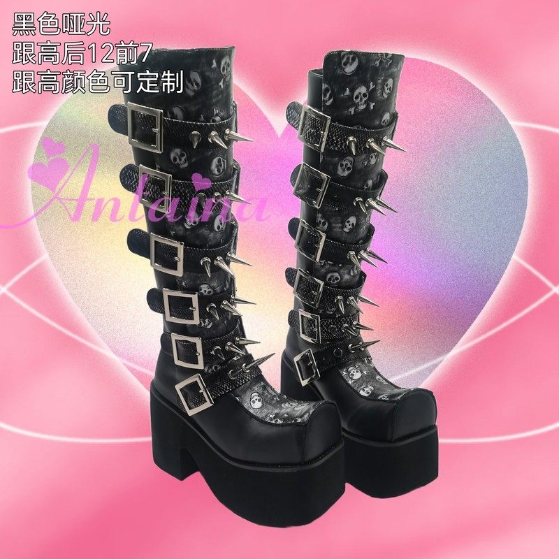 antaina松糕厚底鞋朋克亚文化骷髅头铆钉方头鞋扣可定制个性2352,女鞋,时装靴,淘宝优惠券,粉丝福利购,淘宝优惠卷