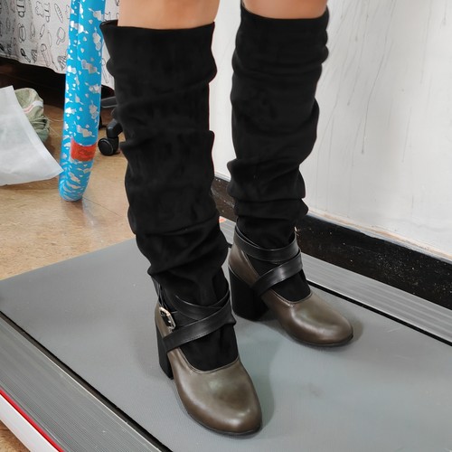 店主实拍堆堆靴绑带女靴高筒靴圆头鞋高跟靴
