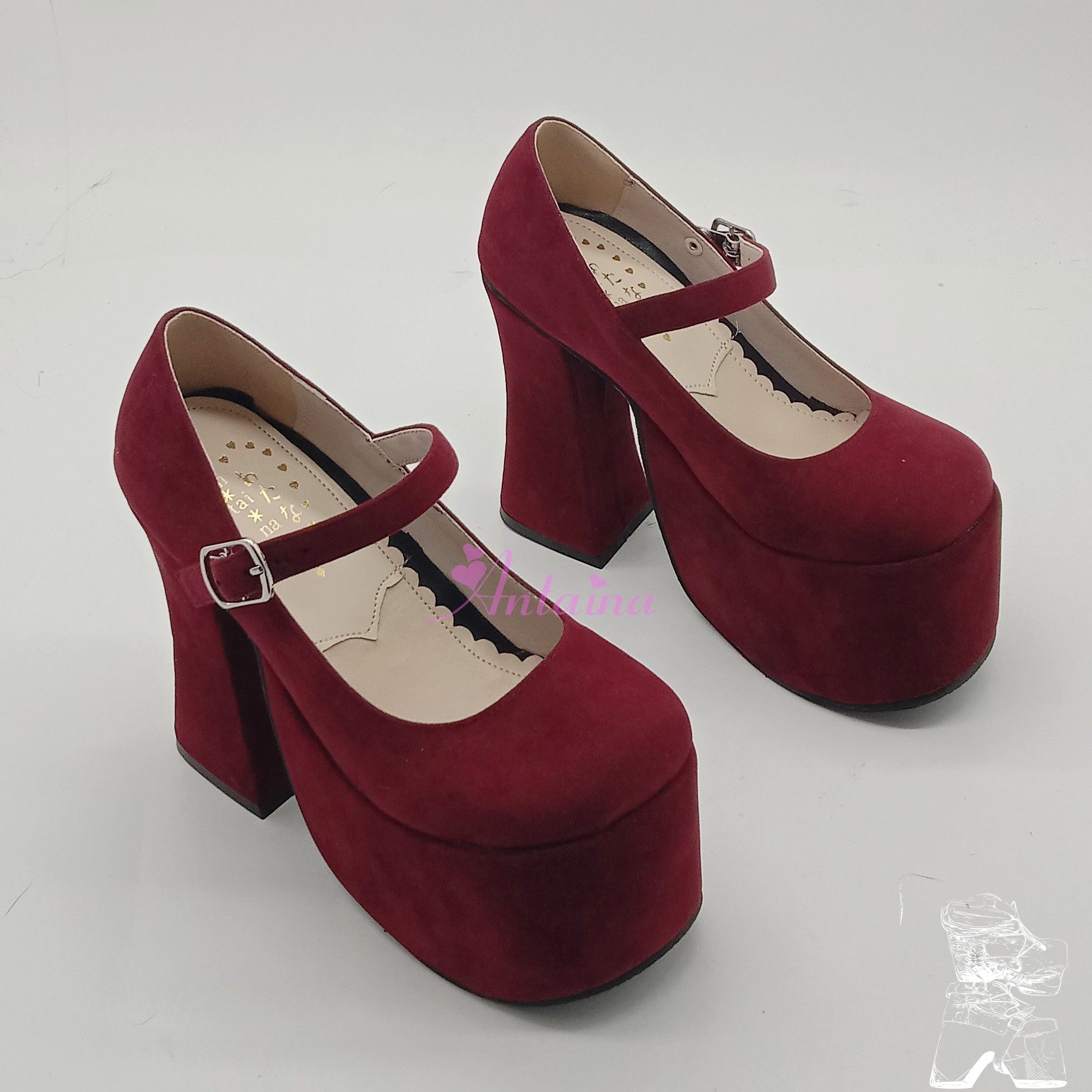 antaina高跟女王鞋扣带增高绒面单鞋粗跟防水台青年浅口9829