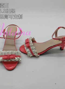 2024春夏新款凉鞋女露趾一字扣带蕾丝花边甜美可爱女鞋蝴蝶结2402