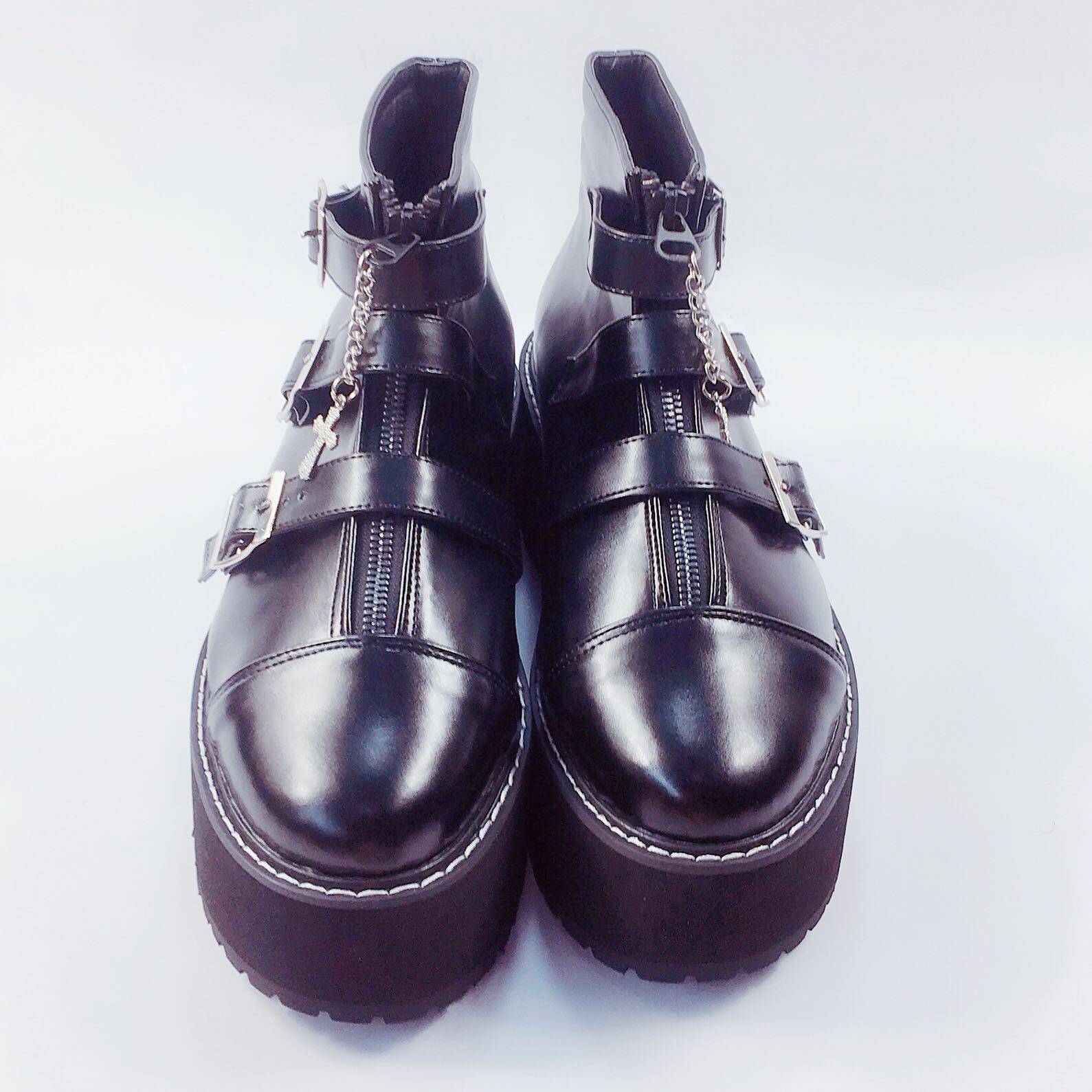 ANTAINA MUFFIN PUNK RIVET CROSS METAL DECORATION MENS PLATFORM INCREASED SHORT BOOTS LOVERS SHOES 8926