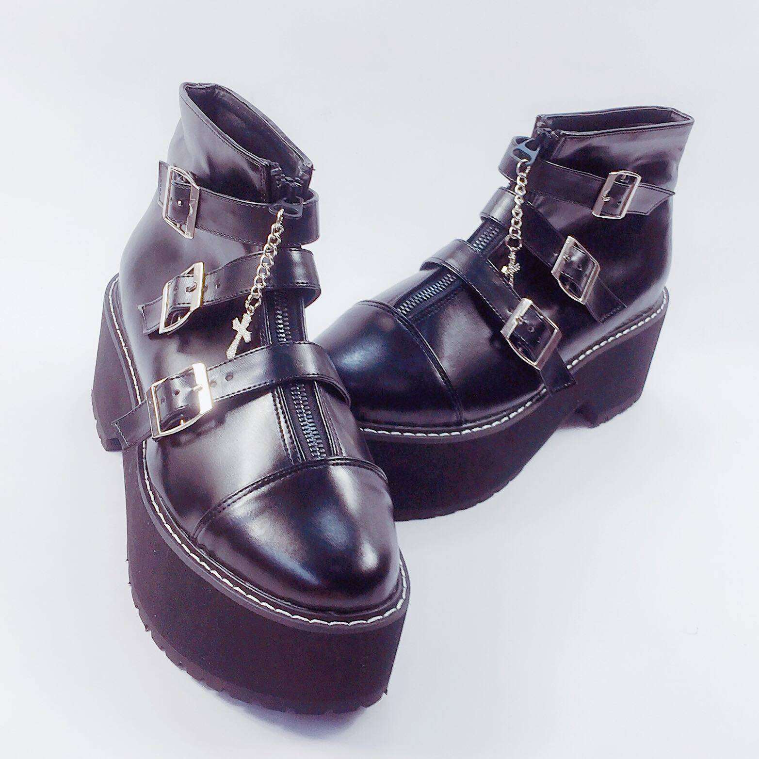 ANTAINA MUFFIN PUNK RIVET CROSS METAL DECORATION MENS PLATFORM INCREASED SHORT BOOTS LOVERS SHOES 8926