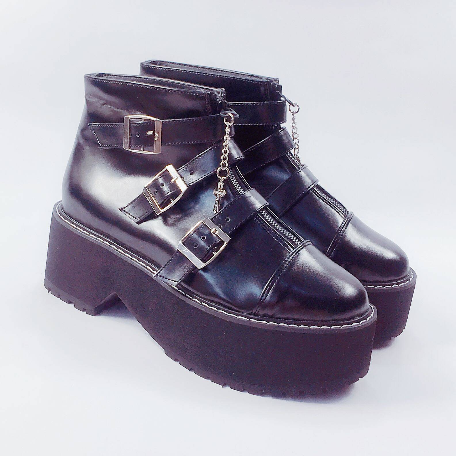 ANTAINA MUFFIN PUNK RIVET CROSS METAL DECORATION MENS PLATFORM INCREASED SHORT BOOTS LOVERS SHOES 8926