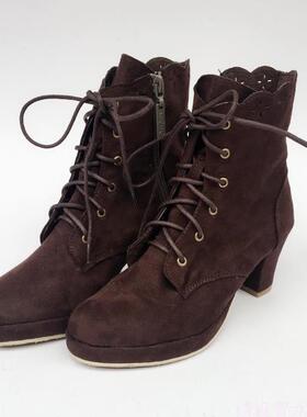 悠悠实拍日常日系女可定制锥跟绒面鞋秀气花瓣尖头显高瘦6670