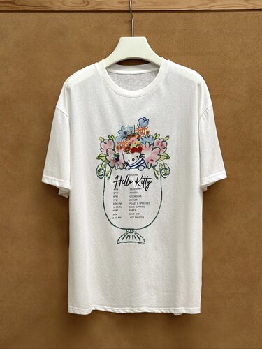 欧洲站KIMSS2026新款时尚百搭设计感HelloKitty手绘刺绣短袖T恤女